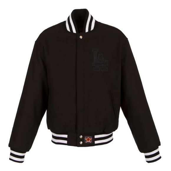 NWT Los Angeles Dodgers Women's Embroidered Logo All-Wool Jacket - Black - Picture 1 of 2